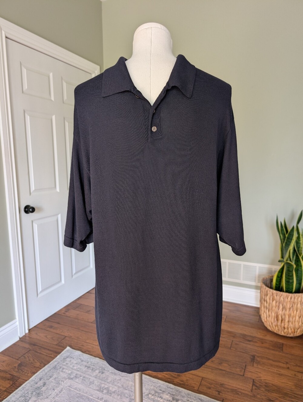 Wayne Gretzky Men’s 100% Silk Knit Polo Shirt Navy Short Sleeve Size L